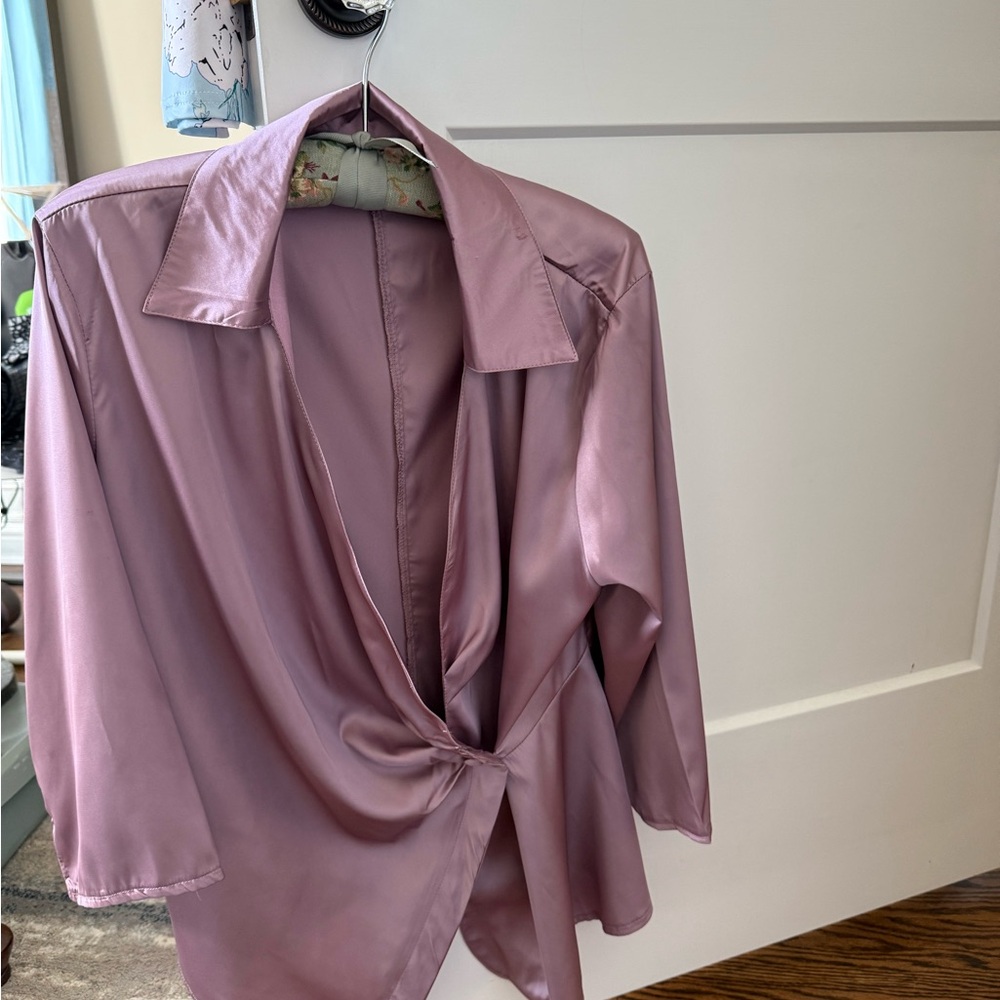 Satin Lilac Wrap Blouse